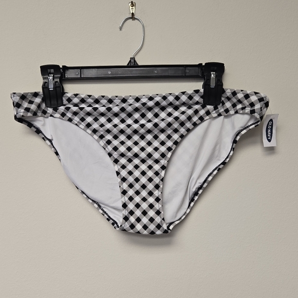 Old Navy Gingham Mid Rise Bikini Bottom Black White XXL - Picture 3 of 9